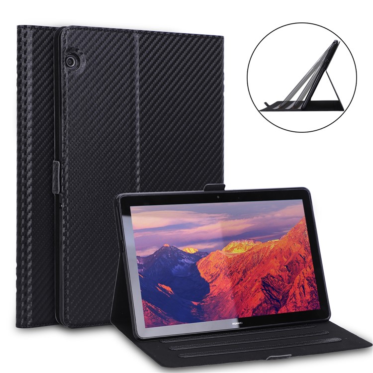 WY-1595A Carbon Fiber Texture PU Leather Stand Casing for Huawei MediaPad T5 10 - Black-1