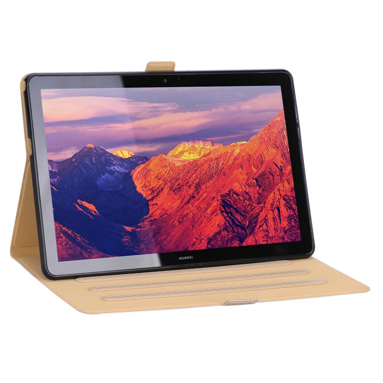 WY-1595A Carbon Fiber Texture PU Leather Stand Shell for Huawei MediaPad T5 10 - Gold-13