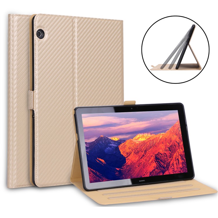 WY-1595A Carbon Fiber Texture PU Leather Stand Shell for Huawei MediaPad T5 10 - Gold-2