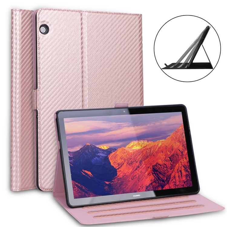 WY-1595A Carbon Fiber Texture PU Leather Tablet Case for Huawei MediaPad T5 10 - Rose Gold-1