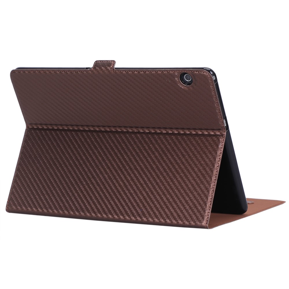 WY-1595A Carbon Fiber Texture PU Leather Protective Shell for Huawei MediaPad T5 10 - Brown-19
