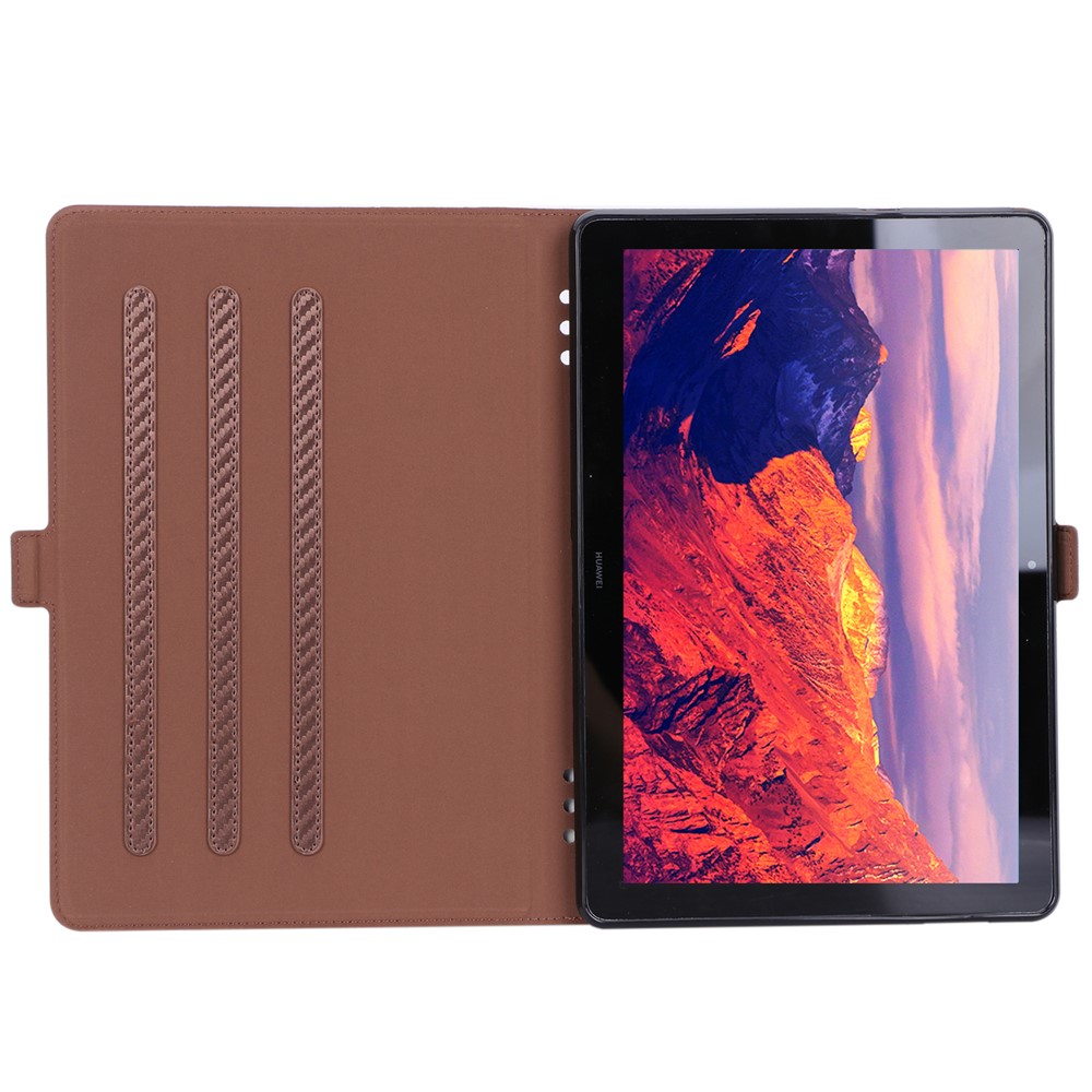 WY-1595A Carbon Fiber Texture PU Leather Protective Shell for Huawei MediaPad T5 10 - Brown-13