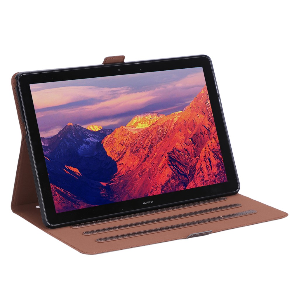 WY-1595A Carbon Fiber Texture PU Leather Protective Shell for Huawei MediaPad T5 10 - Brown-16