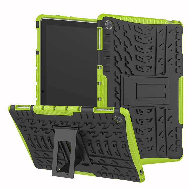Крутая Шина ПК + TPU Подставка Для Ноутбука Комбинированный Чехол Для Huawei MediaPad M5 Lite 10 - Зеленый-1