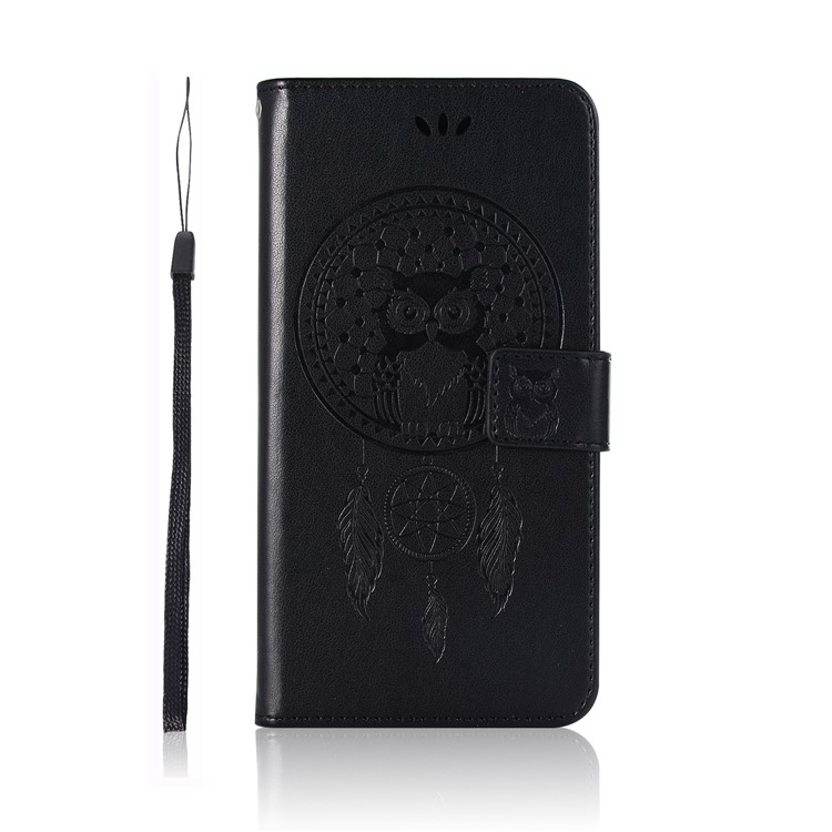 Imprint Hibou de Rêve de Rêve Portefeuille Couverture en Cuir Pour Huawei Honneur 10 Lite / P Smart (2019) - le Noir-2