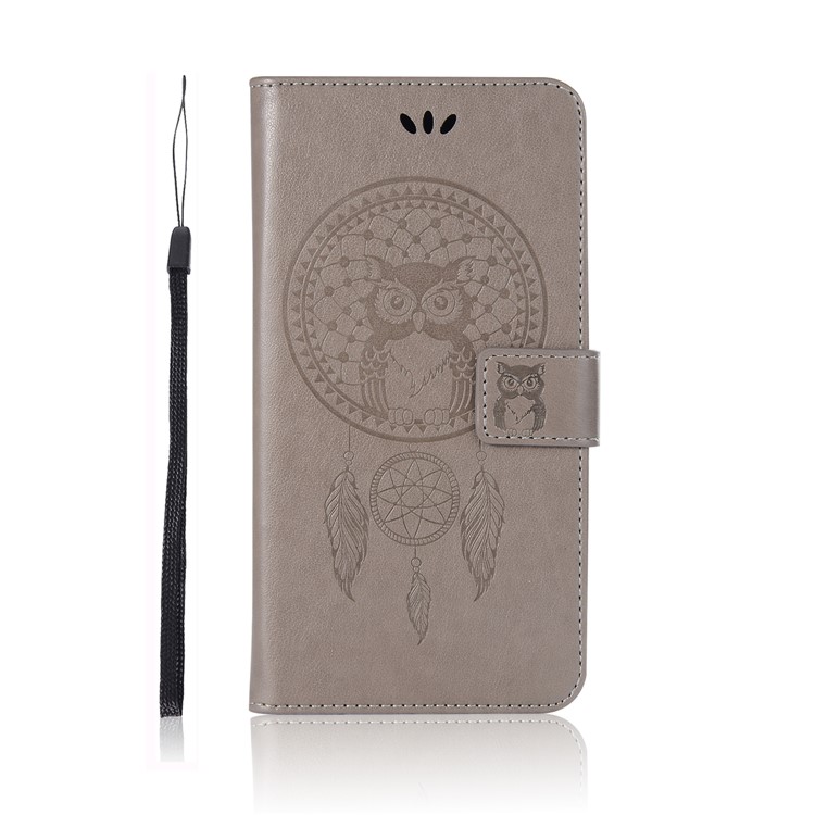 Imprint Owl Dream Catcher Wallet Stand Leather Case for Huawei Honor 10 Lite / P Smart (2019) - Grey-2