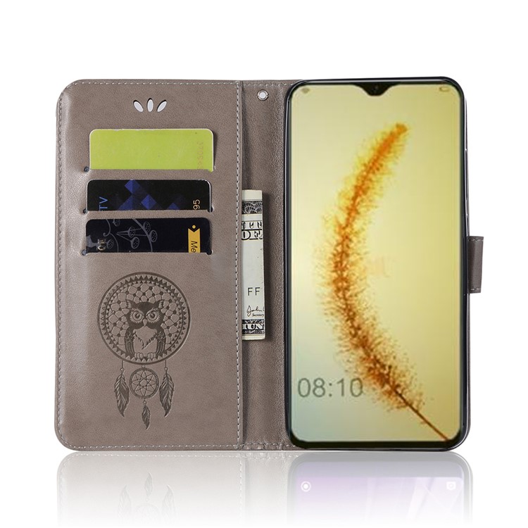 Imprint Owl Dream Catcher Wallet Stand Leather Case for Huawei Honor 10 Lite / P Smart (2019) - Grey-4