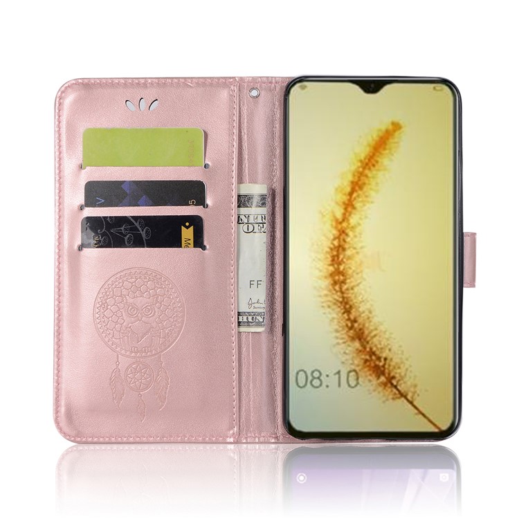Imprint Owl Dream Catcher Wallet Stand Leather Shell for Huawei Honor 10 Lite / P Smart (2019) - Rose Gold-4