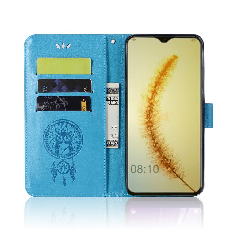 Imprint Owl Dream Catcher Wallet Stand Leather Protective Cover for Huawei Honor 10 Lite / P Smart (2019) - Blue-4