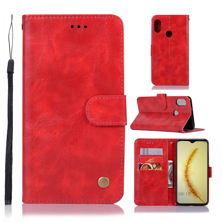 Vintage Premium PU Leather Wallet Shell with Stand for Huawei Honor 10 Lite / P Smart (2019) - Red-1