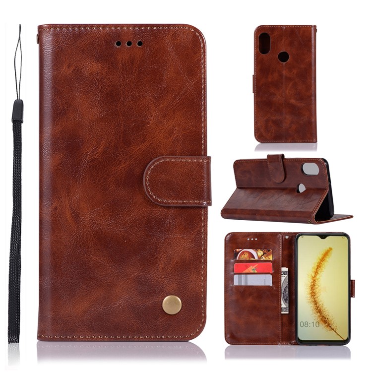 Retro Premium PU Leather Wallet Magnetic Protective Case with Stand for Huawei Honor 10 Lite / P Smart (2019) - Coffee-1
