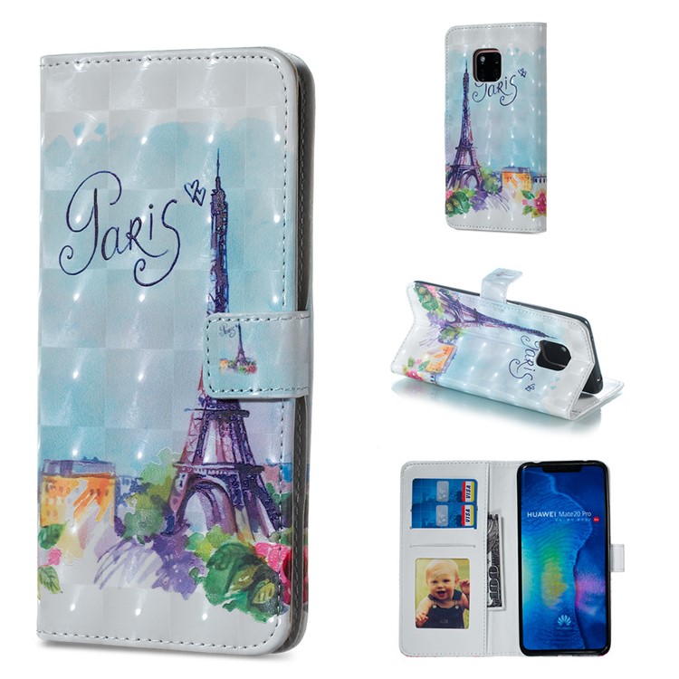Embossment Patterned Leather Protection Case Light Spot Decor for Huawei Mate 20 Pro - Eiffel Tower-1