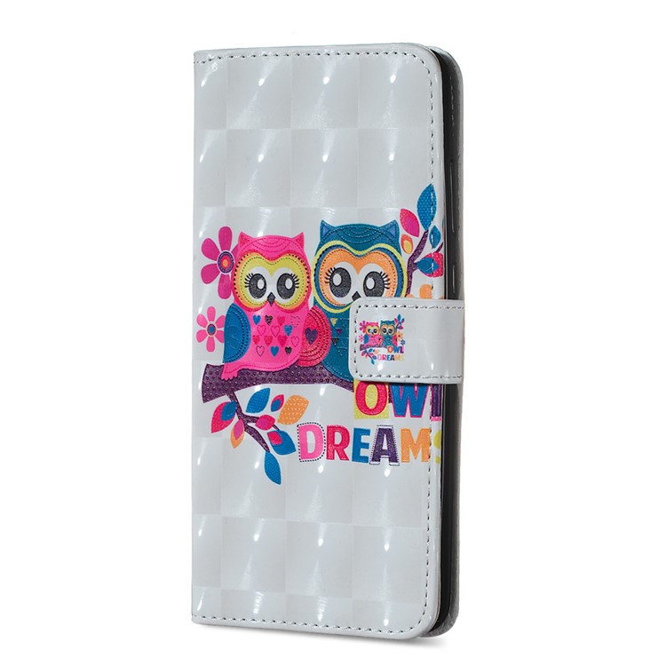 For Huawei Mate 20 Pattern Printing Leather Stand Case Light Spot Decor - Owls on Branch-3