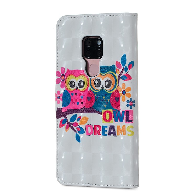 For Huawei Mate 20 Pattern Printing Leather Stand Case Light Spot Decor - Owls on Branch-4