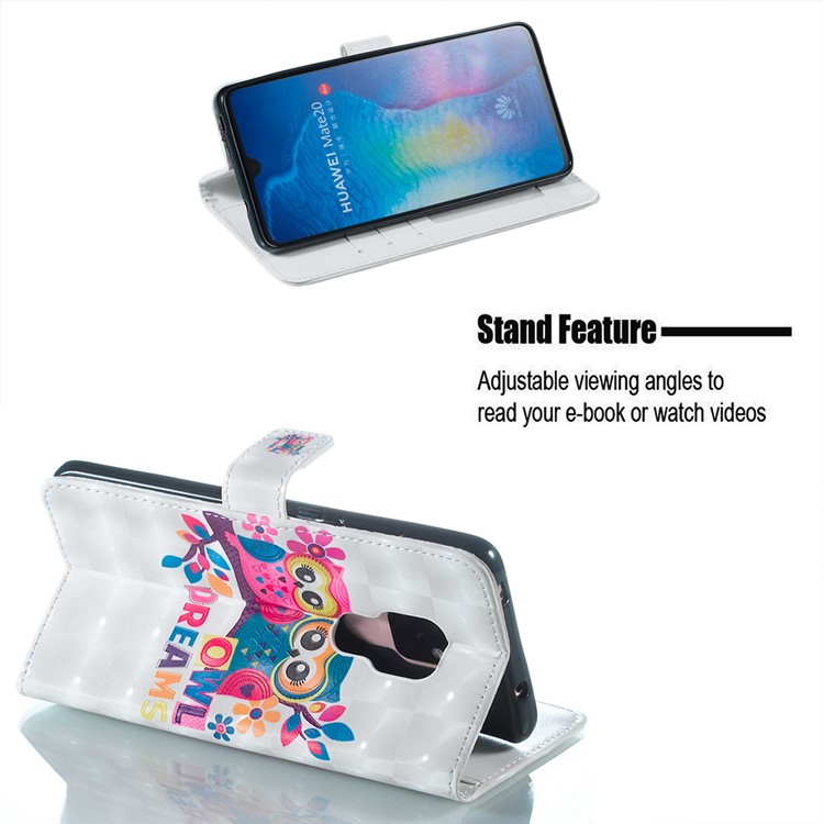 For Huawei Mate 20 Pattern Printing Leather Stand Case Light Spot Decor - Owls on Branch-5
