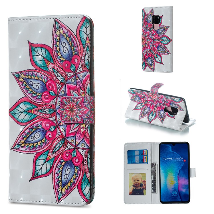 For Huawei Mate 20 Pattern Printing Leather Phone Case Light Spot Decor - Colorful Flower-1