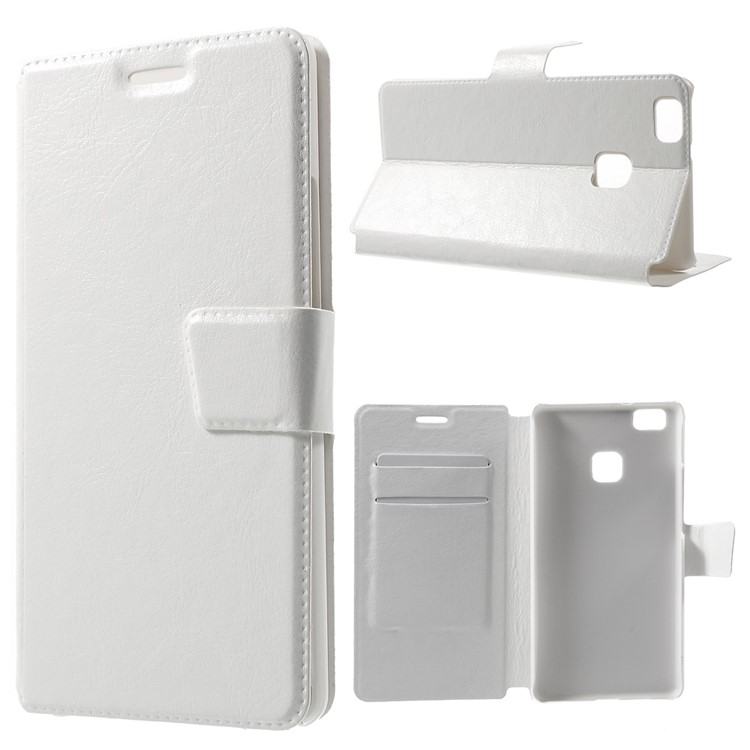 Crazy Horse Leather Flip Phone Cover for Huawei P9 Lite - White-1