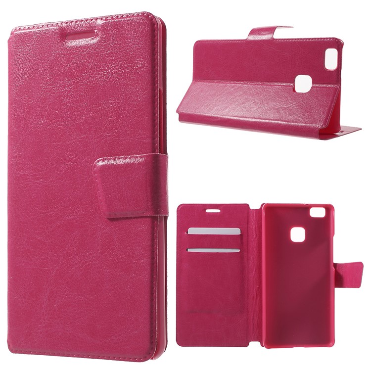 Crazy Horse Leather Folio Phone Shell for Huawei P9 Lite - Rose-1