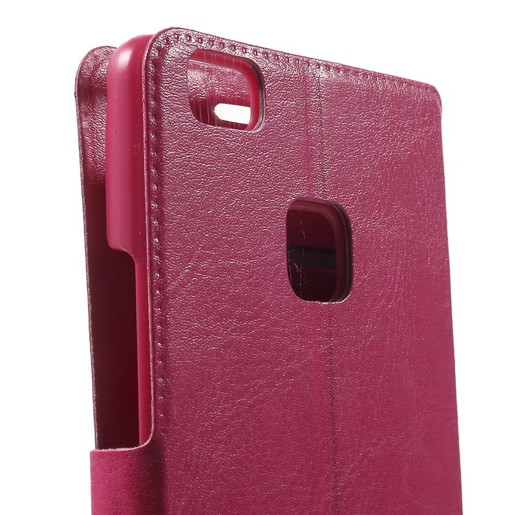 Crazy Horse Leather Folio Phone Shell for Huawei P9 Lite - Rose-7
