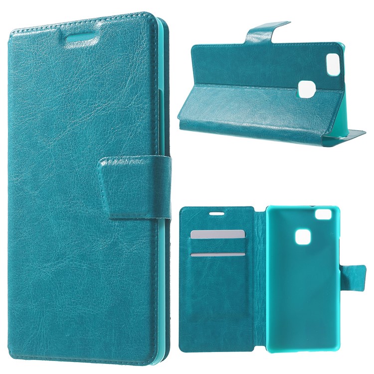 Crazy Horse Leather Folio Phone Case for Huawei P9 Lite - Blue-1
