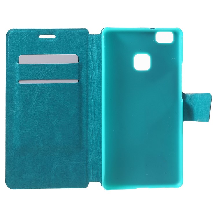 Crazy Horse Leather Folio Phone Case for Huawei P9 Lite - Blue-4