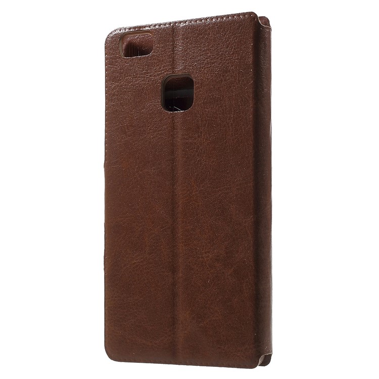 Crazy Horse Leather Stand Phone Cover for Huawei P9 Lite - Brown-2