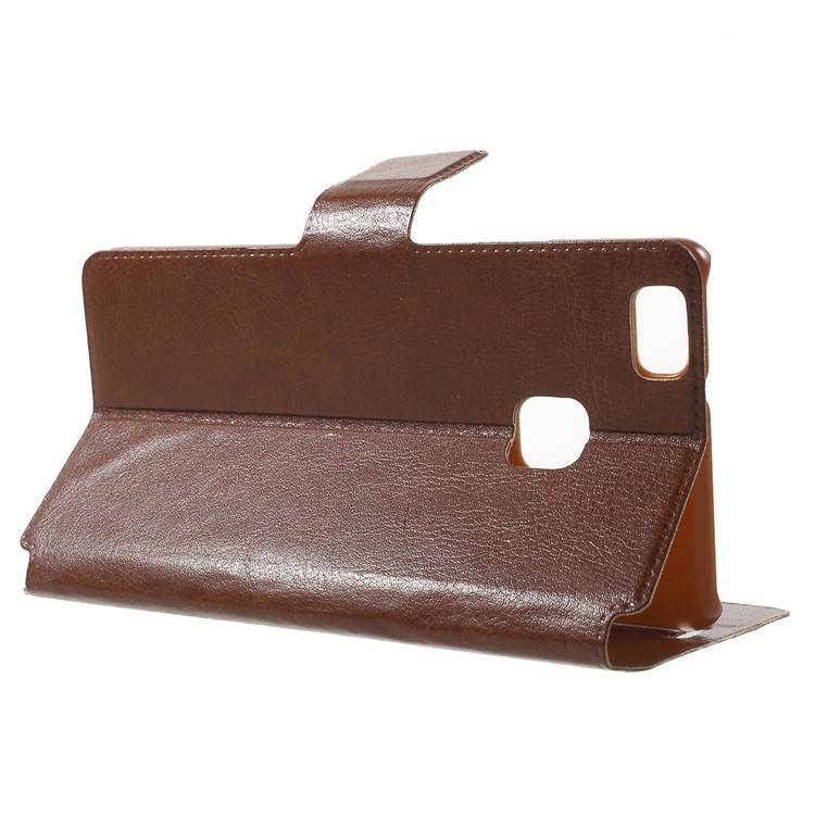 Crazy Horse Leather Stand Phone Cover for Huawei P9 Lite - Brown-3