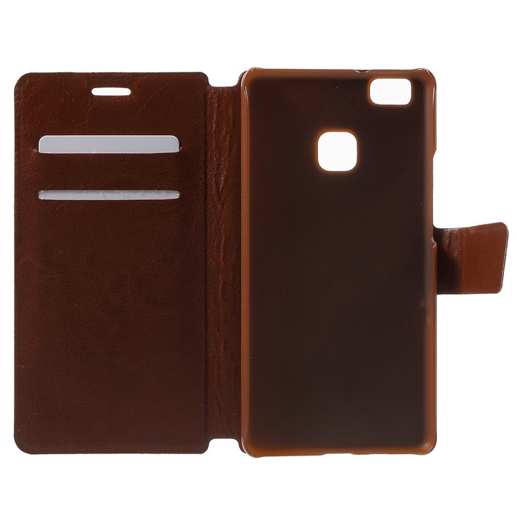 Crazy Horse Leather Stand Phone Cover for Huawei P9 Lite - Brown-4