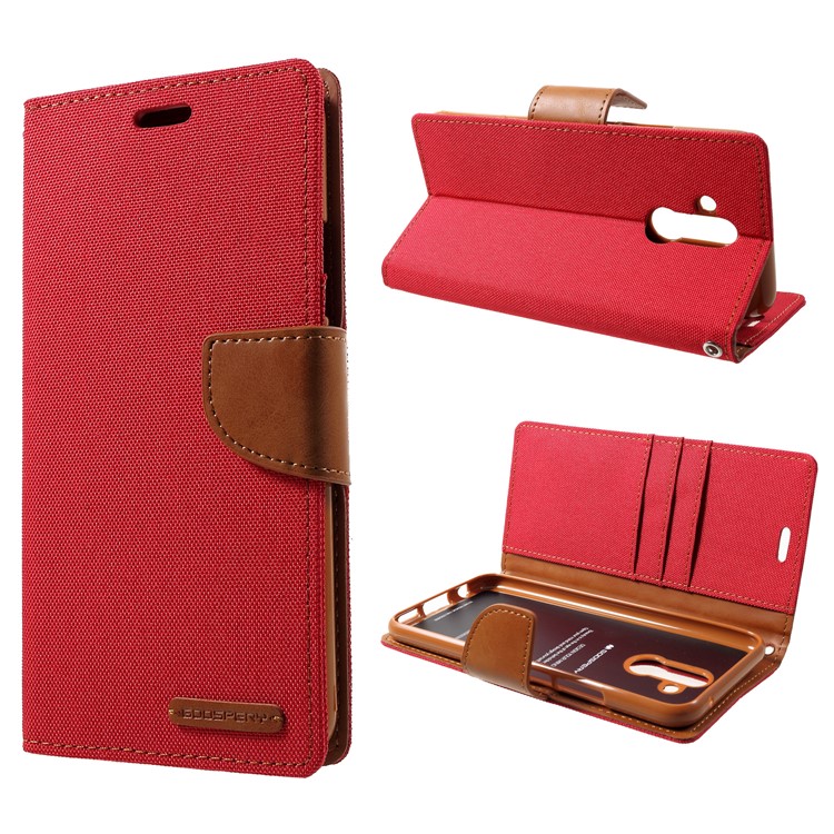 MERCURY GOOSPERY Canvas Leather Wallet Case for Huawei Mate 20 Lite - Red-1