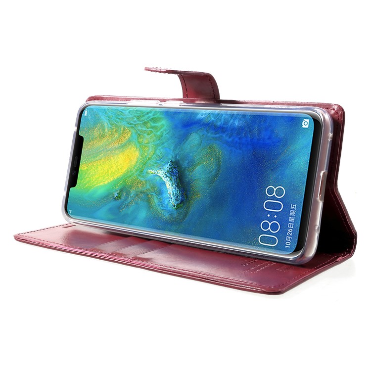 MERCURY GOOSPERY Blue Moon Wallet Leather Shell for Huawei Mate 20 Pro - Wine Red-4