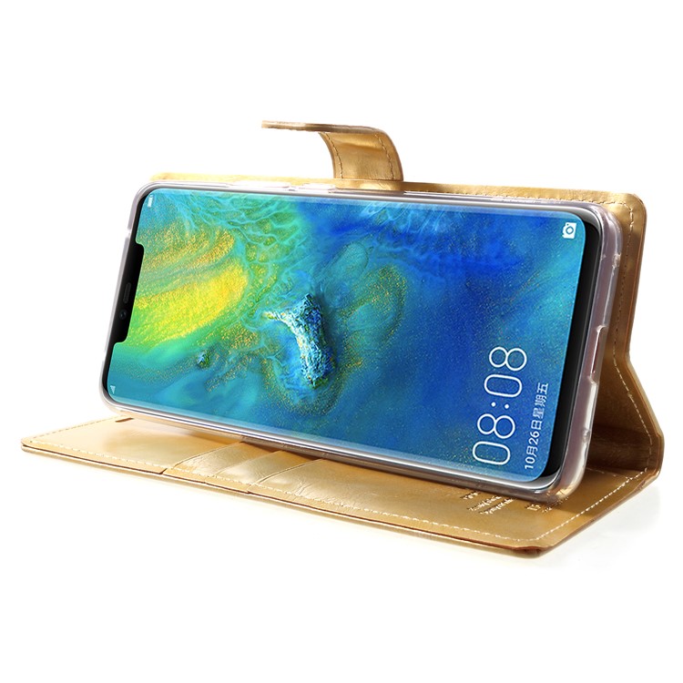 MERCURY GOOSPERY Blue Moon Wallet Leather Cell Phone Cover for Huawei Mate 20 Pro - Gold-4