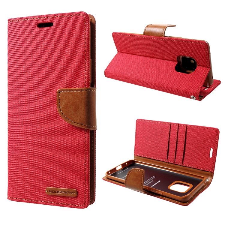 MERCURY GOOSPERY Canvas Leather Wallet Case for Huawei Mate 20 Pro - Red-1