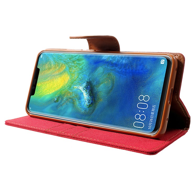 MERCURY GOOSPERY Canvas Leather Wallet Case for Huawei Mate 20 Pro - Red-4