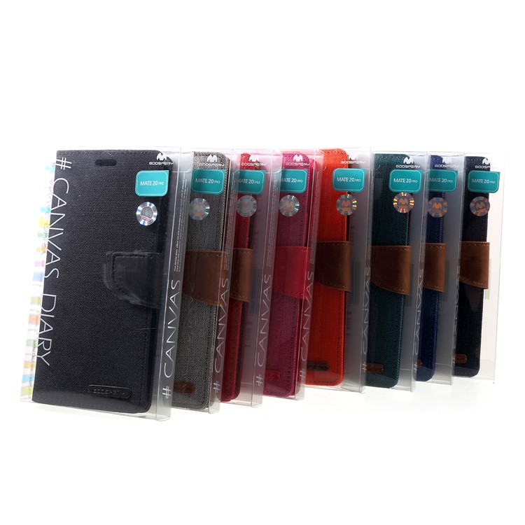 MERCURY GOOSPERY Canvas Leather Wallet Case for Huawei Mate 20 Pro - Red-7