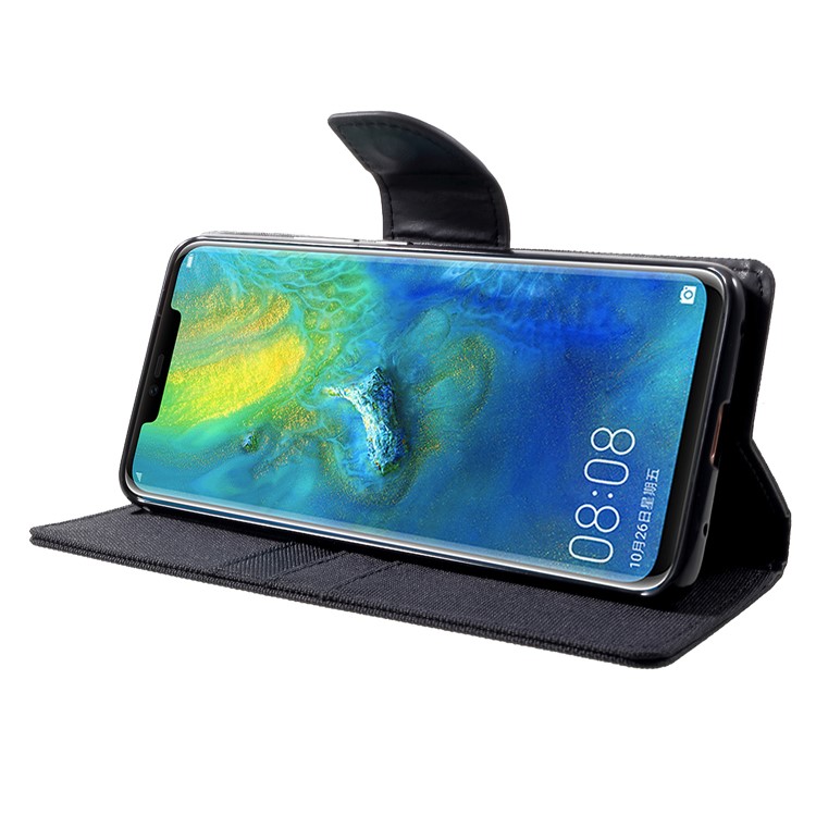 MERCURY GOOSPERY Canvas Leather Wallet Cover for Huawei Mate 20 Pro - Black-4
