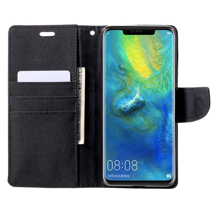 MERCURY GOOSPERY Canvas Leather Wallet Cover for Huawei Mate 20 Pro - Black-6