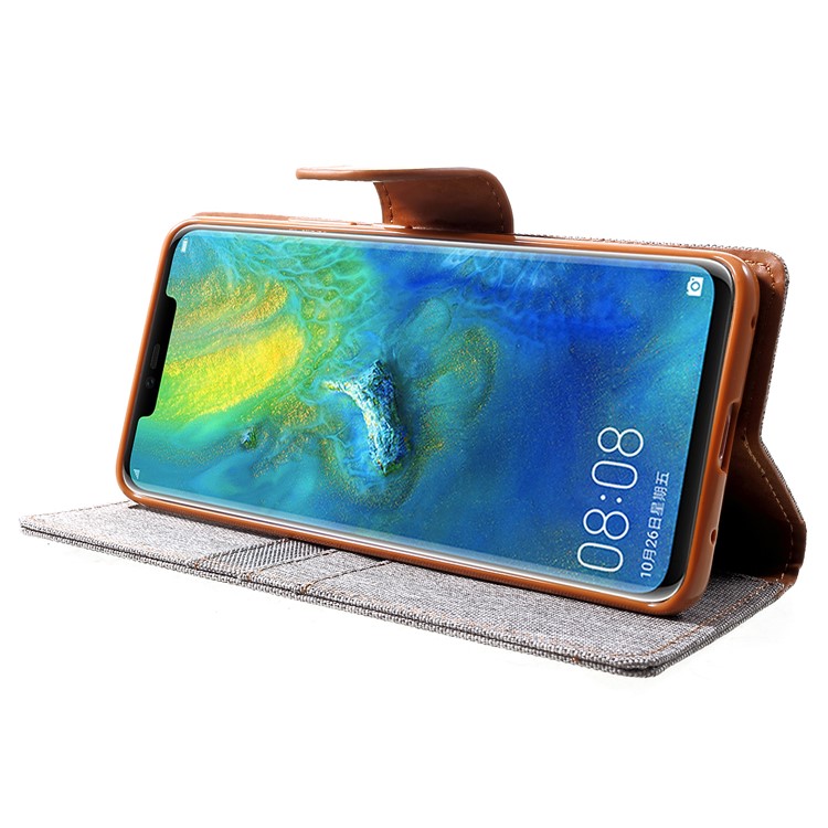 Etui Portefeuille En Cuir Et Toile MERCURY GOOSPERY Pour Compagnon Huawei 20 Pro - Gris-4