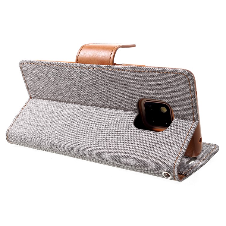 Etui Portefeuille En Cuir Et Toile MERCURY GOOSPERY Pour Compagnon Huawei 20 Pro - Gris-5
