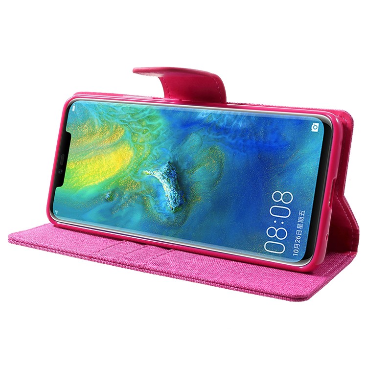 MERCURY GOOSPERY Canvas Leather Wallet Stand Case for Huawei Mate 20 Pro - Rose-4