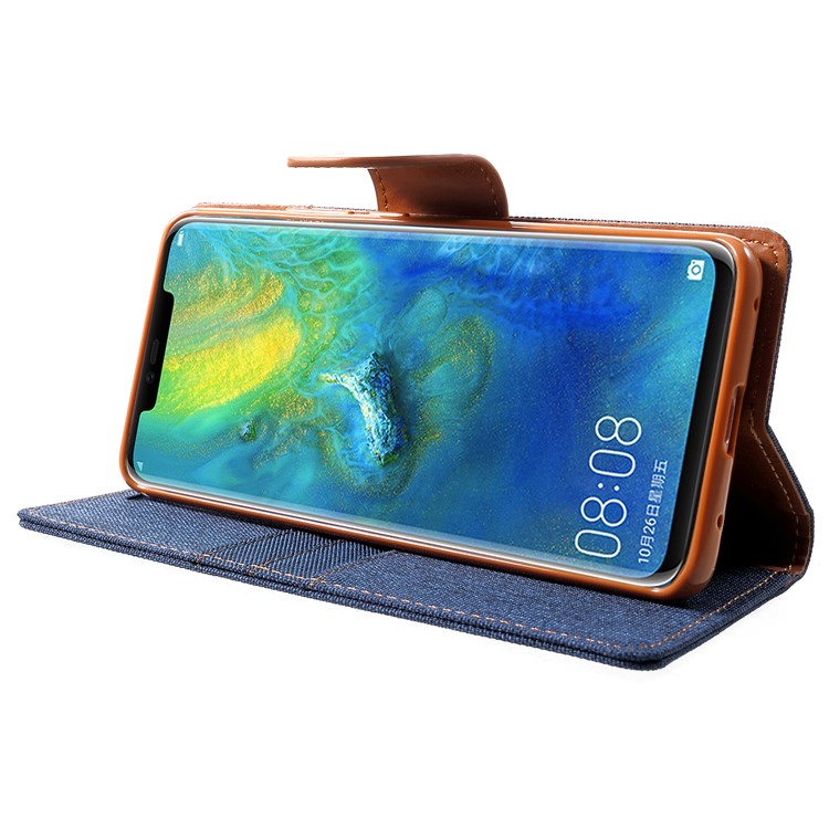 MERCURY GOOSPERY Canvas Leather Stand Cover with Card Slots for Huawei Mate 20 Pro - Dark Blue-4