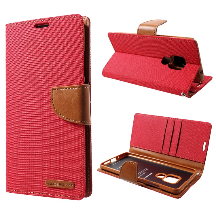 MERCURY GOOSPERY Canvas Diary Leather Wallet Case for Huawei Mate 20 - Red-1