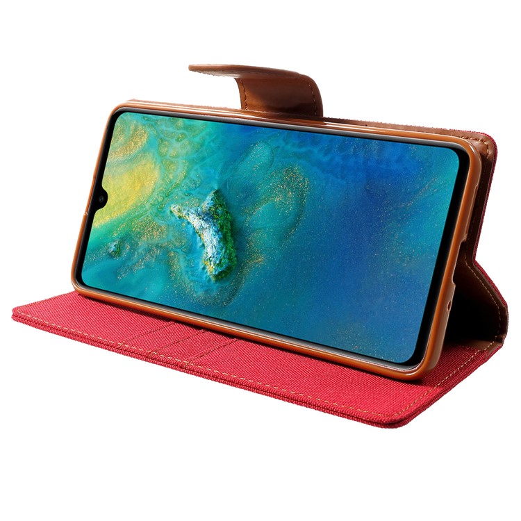 MERCURY GOOSPERY Canvas Diary Leather Wallet Case for Huawei Mate 20 - Red-4
