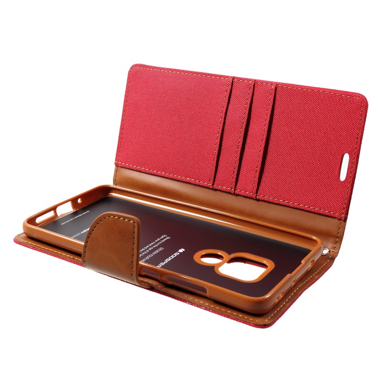 MERCURY GOOSPERY Canvas Diary Leather Wallet Case for Huawei Mate 20 - Red-6