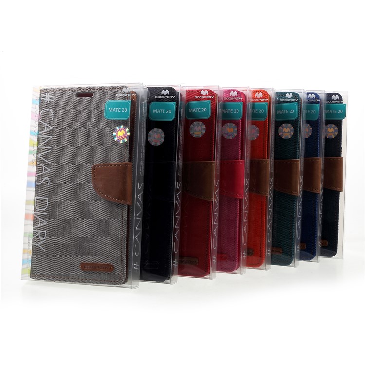 MERCURY GOOSPERY Canvas Diary Leather Wallet Case for Huawei Mate 20 - Red-7