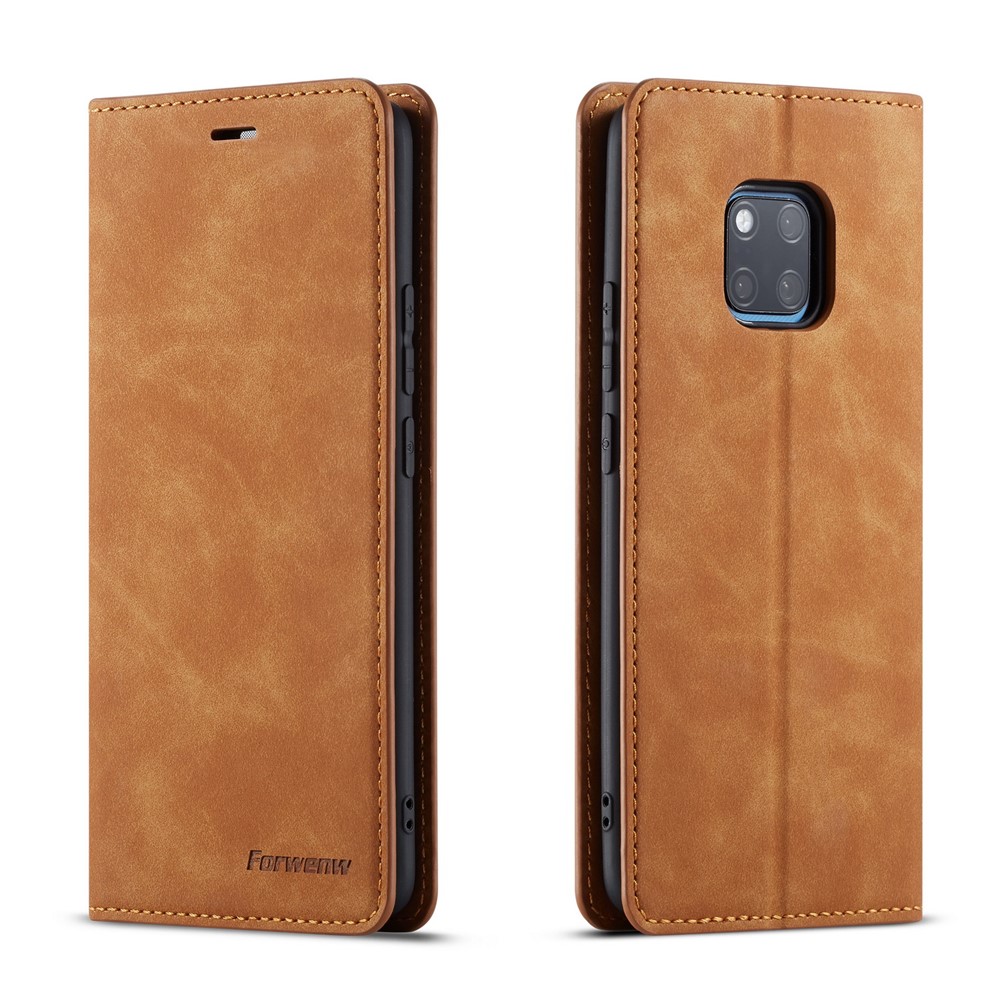 FORWENW Funda De Cuero Con Soporte De PU Auto Absorbente Para Huawei Mate 20 Pro - Marrón-1