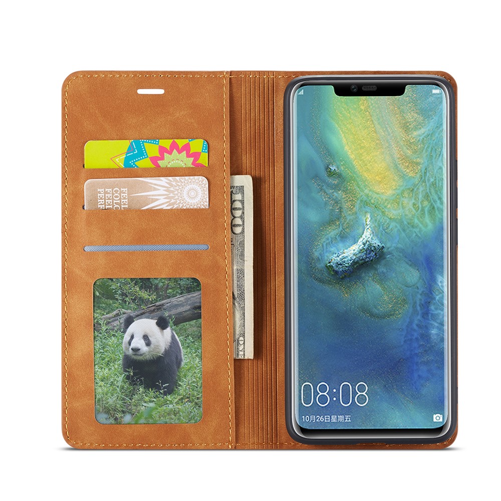 FORWENW Funda De Cuero Con Soporte De PU Auto Absorbente Para Huawei Mate 20 Pro - Marrón-4