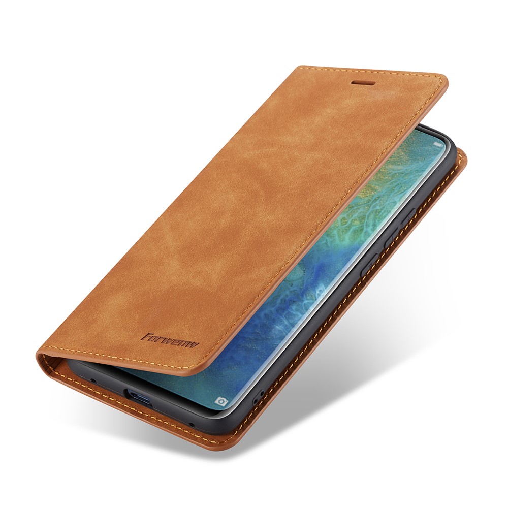 FORWENW Funda De Cuero Con Soporte De PU Auto Absorbente Para Huawei Mate 20 Pro - Marrón-5