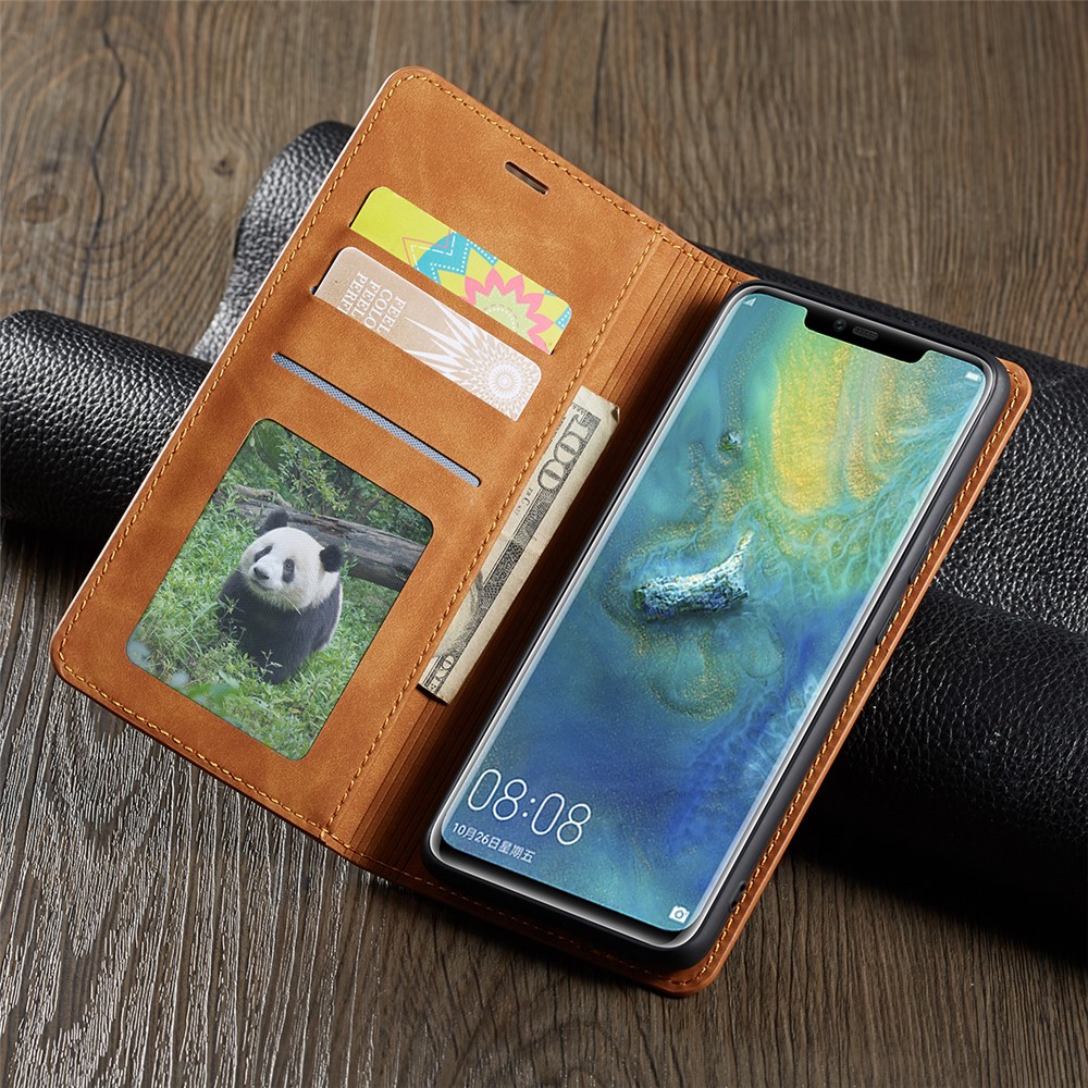 FORWENW Funda De Cuero Con Soporte De PU Auto Absorbente Para Huawei Mate 20 Pro - Marrón-8