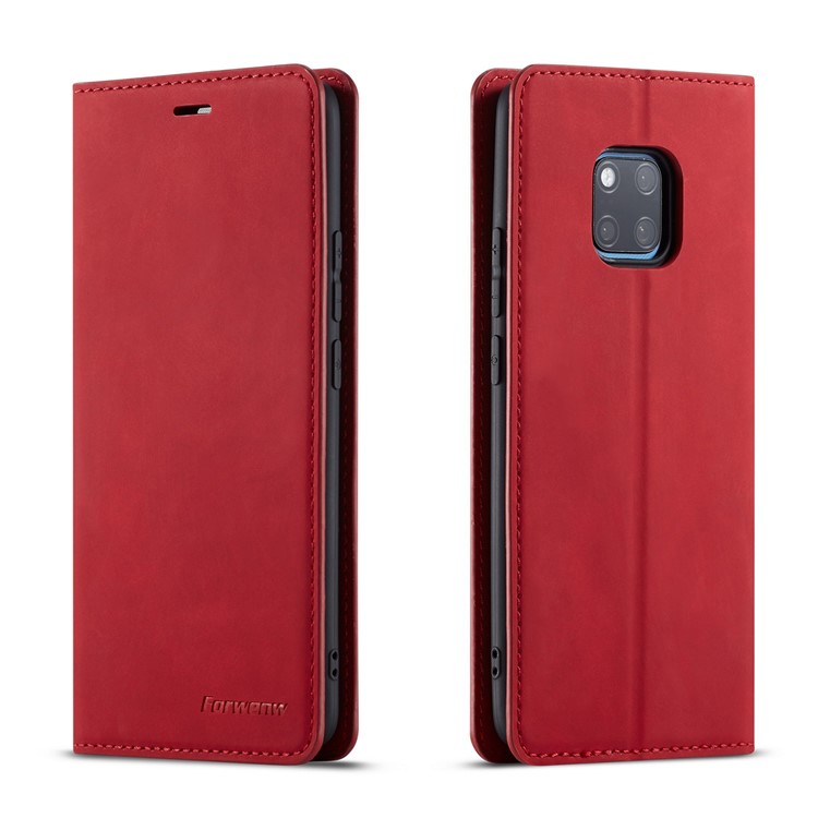 FORWENW Auto-absorvido PU Carteira De Couro Stand Shell Para Huawei Mate 20 Pro - Vermelho-1