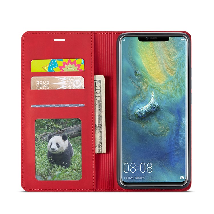 FORWENW Auto-absorvido PU Carteira De Couro Stand Shell Para Huawei Mate 20 Pro - Vermelho-4